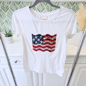 ⭐ Girls Patriotic American Flag Sequin Tee XL⭐